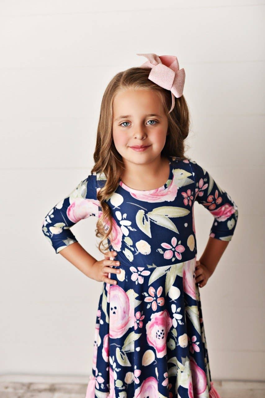 Navy Pink Ruffle Frock Dress | The Perfect Pair-G Dress-Graceful & Chic Boutique, Family Clothing Store in Waxahachie, Texas