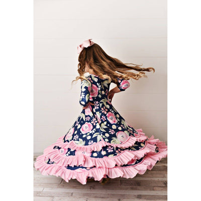 Navy Pink Ruffle Frock Dress | The Perfect Pair-G Dress-Graceful & Chic Boutique, Family Clothing Store in Waxahachie, Texas