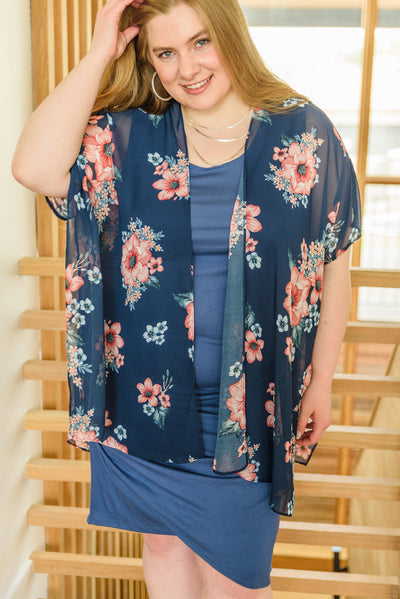 Wildflower Kimono in Blue-Womens-Graceful & Chic Boutique, Family Clothing Store in Waxahachie, Texas
