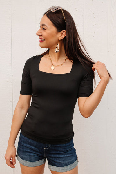 Alyssa Square Neck Tee in Black-Womens-Graceful & Chic Boutique, Family Clothing Store in Waxahachie, Texas