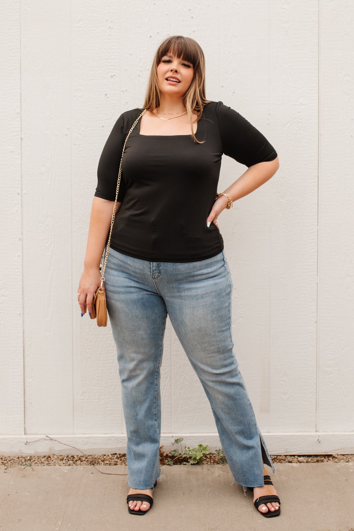 Alyssa Square Neck Tee in Black-Womens-Graceful & Chic Boutique, Family Clothing Store in Waxahachie, Texas