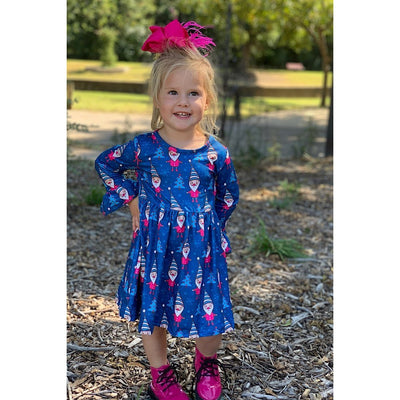 BLUE GNOME PRINTED DRESS-G Dress-Graceful & Chic Boutique, Family Clothing Store in Waxahachie, Texas