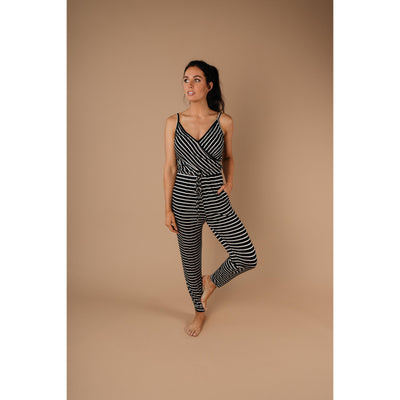 Black & White Striped Surplice Jumpsuit-W Dress-Graceful & Chic Boutique, Family Clothing Store in Waxahachie, Texas