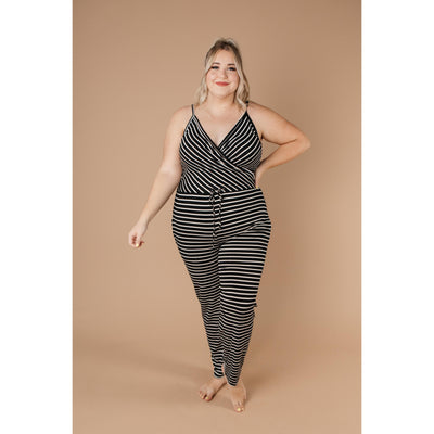 Black & White Striped Surplice Jumpsuit-W Dress-Graceful & Chic Boutique, Family Clothing Store in Waxahachie, Texas