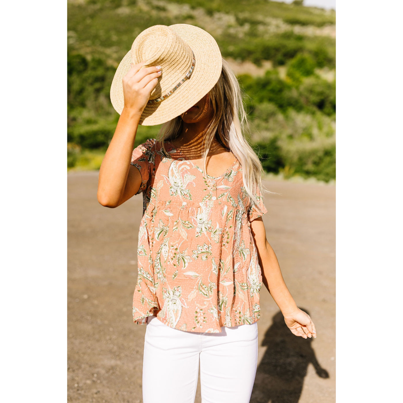Bliss Swiss Dot Floral Top In Apricot-W Top-Graceful & Chic Boutique, Family Clothing Store in Waxahachie, Texas