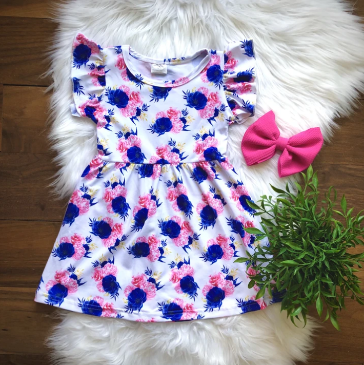 Blue & Pink Floral Dress-G Dress-Graceful & Chic Boutique, Family Clothing Store in Waxahachie, Texas