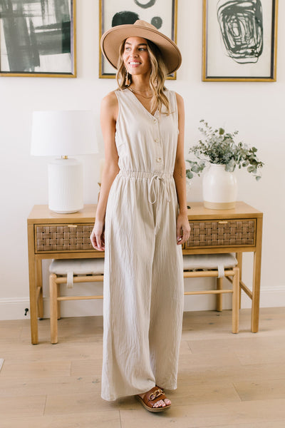 Boardwalk Jumpsuit in Cream-Womens-Graceful & Chic Boutique, Family Clothing Store in Waxahachie, Texas