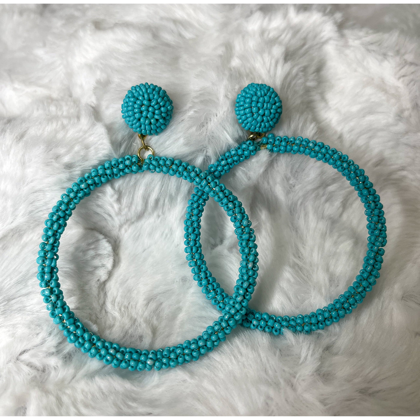 Brandy Beaded Hoop Earrings in Teal-W Jewelry-Graceful & Chic Boutique, Family Clothing Store in Waxahachie, Texas