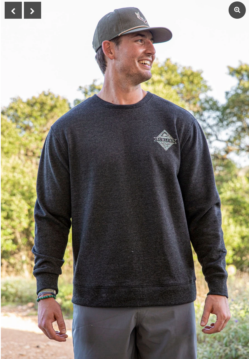 Burlebo Camo Logo Fleece Sweatshirt in Heather Black-M Top-Graceful & Chic Boutique, Family Clothing Store in Waxahachie, Texas
