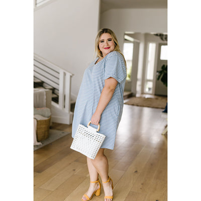 Buttoned To A T-Shirt Dress In Pale Blue-W Dress-Graceful & Chic Boutique, Family Clothing Store in Waxahachie, Texas