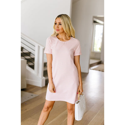 Buttoned To A T-Shirt Dress In Pink-W Dress-Graceful & Chic Boutique, Family Clothing Store in Waxahachie, Texas