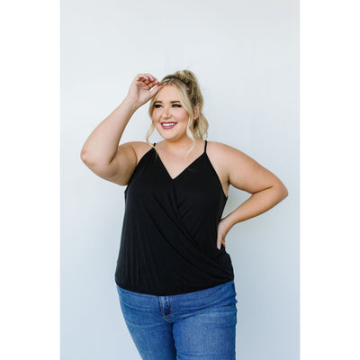 Charlize Surplice Tank In Black-W Top-Graceful & Chic Boutique, Family Clothing Store in Waxahachie, Texas