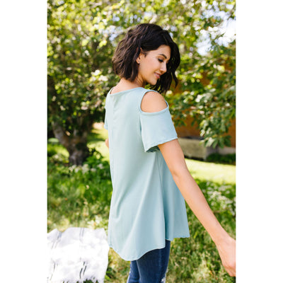 Cold Shoulder Crossed Heart Top In Sage-W Top-Graceful & Chic Boutique, Family Clothing Store in Waxahachie, Texas