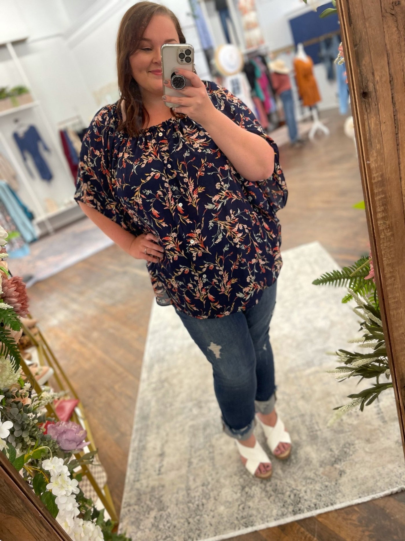 Colleen Off Shoulder Top - Navy-W Top-Graceful & Chic Boutique, Family Clothing Store in Waxahachie, Texas