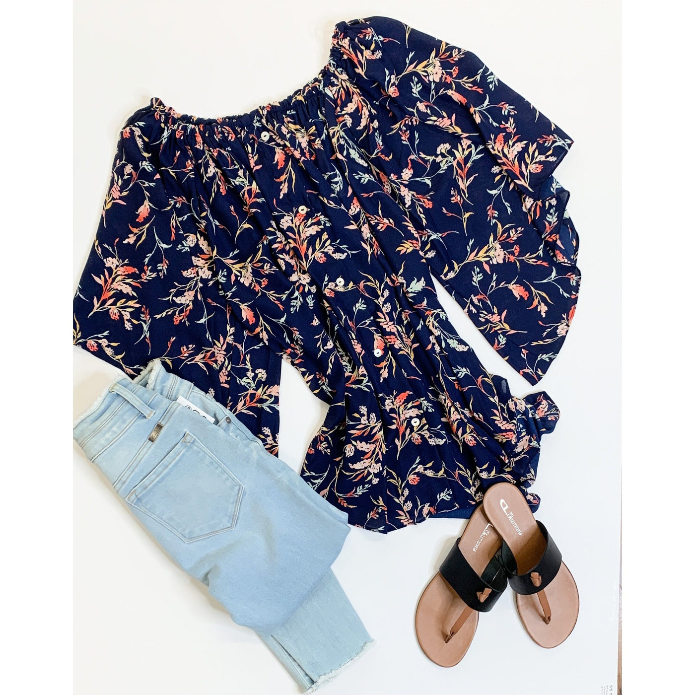 Colleen Off Shoulder Top - Navy-W Top-Graceful & Chic Boutique, Family Clothing Store in Waxahachie, Texas