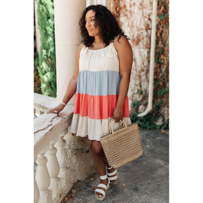 Color Block Ruffles Midi Dress In Coral-W Dress-Graceful & Chic Boutique, Family Clothing Store in Waxahachie, Texas