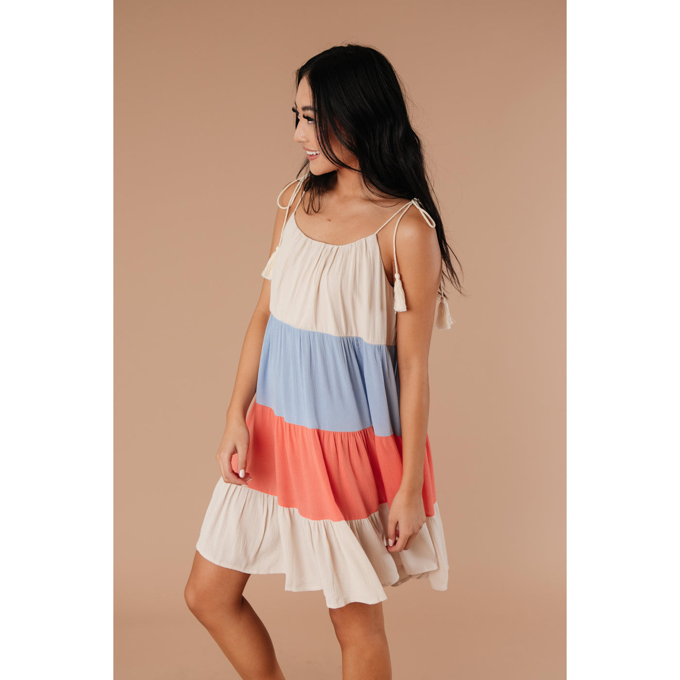 Color Block Ruffles Midi Dress In Coral-W Dress-Graceful & Chic Boutique, Family Clothing Store in Waxahachie, Texas