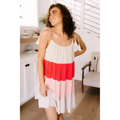 Color Block Ruffles Midi Dress In Pink-W Dress-Graceful & Chic Boutique, Family Clothing Store in Waxahachie, Texas