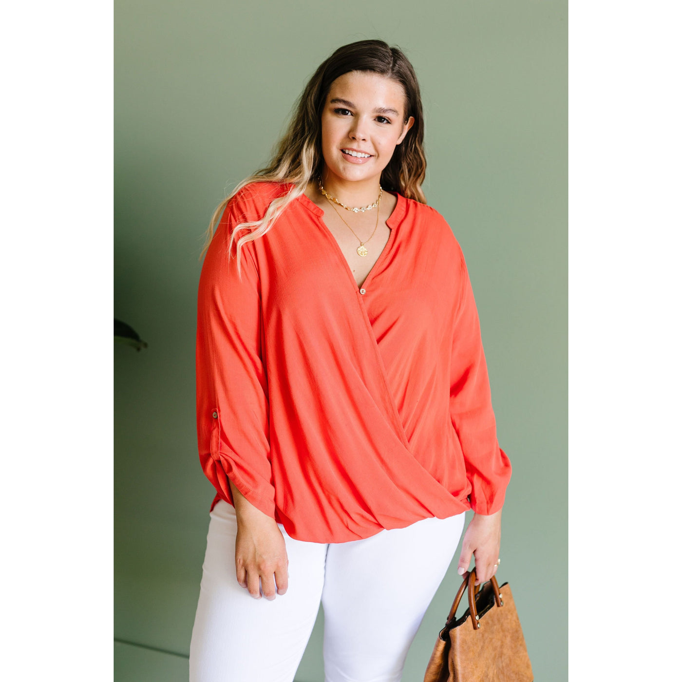 Coral Surplice Blouse-W Top-Graceful & Chic Boutique, Family Clothing Store in Waxahachie, Texas