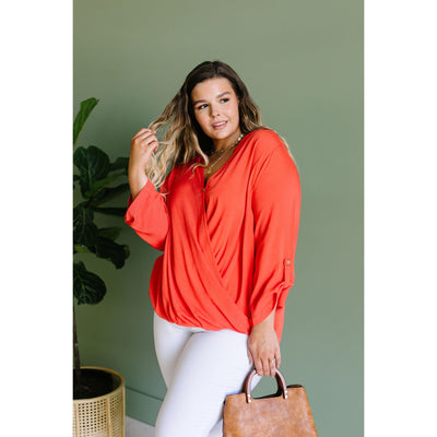 Coral Surplice Blouse-W Top-Graceful & Chic Boutique, Family Clothing Store in Waxahachie, Texas