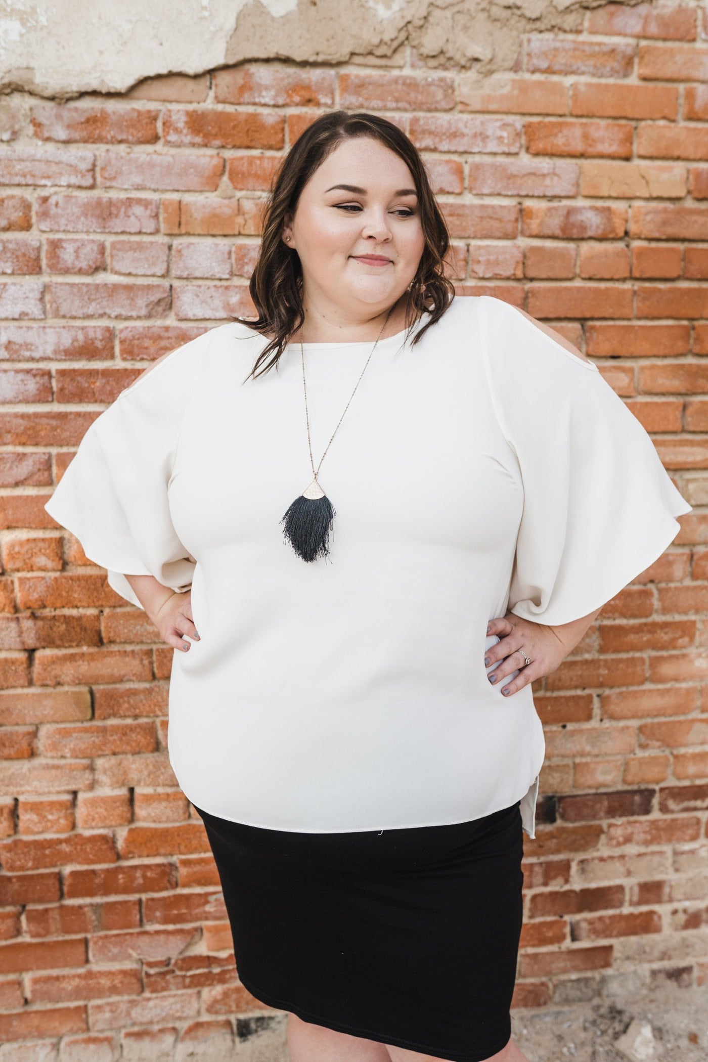 Corrigan Top with Peekaboo Details - Cream-W Top-Graceful & Chic Boutique, Family Clothing Store in Waxahachie, Texas