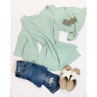 Corrigan Top with Peekaboo Details - Sage-W Top-Graceful & Chic Boutique, Family Clothing Store in Waxahachie, Texas