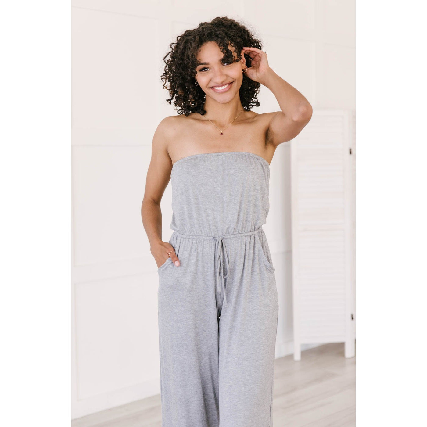 Cropped Tube Top Jumpsuit In Heather Gray-W Dress-Graceful & Chic Boutique, Family Clothing Store in Waxahachie, Texas