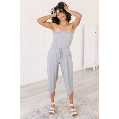 Cropped Tube Top Jumpsuit In Heather Gray-W Dress-Graceful & Chic Boutique, Family Clothing Store in Waxahachie, Texas