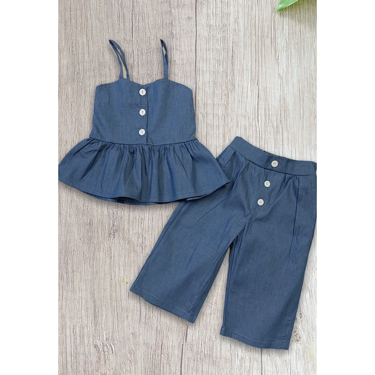Denim Blue Ruffle Top with Capri Pants-G Set-Graceful & Chic Boutique, Family Clothing Store in Waxahachie, Texas