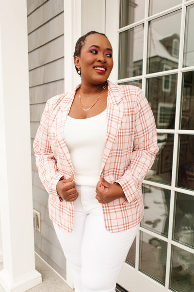 Dressed in Plaid Blazer In Pink-Womens-Graceful & Chic Boutique, Family Clothing Store in Waxahachie, Texas