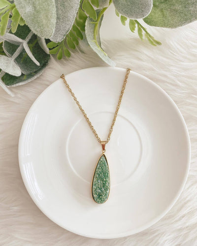 Druzy Collection - Jade Quartz Drop Necklace-W Jewelry-Graceful & Chic Boutique, Family Clothing Store in Waxahachie, Texas