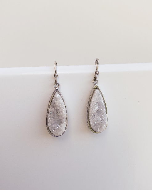 Druzy Collection - Petite Silver Quartz Drop Earrings-W Jewelry-Graceful & Chic Boutique, Family Clothing Store in Waxahachie, Texas