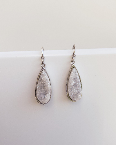 Druzy Collection - Petite Silver Quartz Drop Earrings-W Jewelry-Graceful & Chic Boutique, Family Clothing Store in Waxahachie, Texas