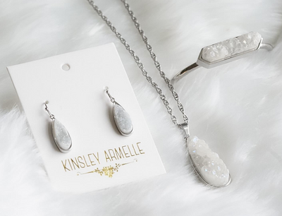 Druzy Collection - Petite Silver Quartz Drop Earrings-W Jewelry-Graceful & Chic Boutique, Family Clothing Store in Waxahachie, Texas