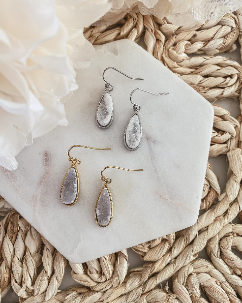 Druzy Collection - Petite Silver Quartz Drop Earrings-W Jewelry-Graceful & Chic Boutique, Family Clothing Store in Waxahachie, Texas
