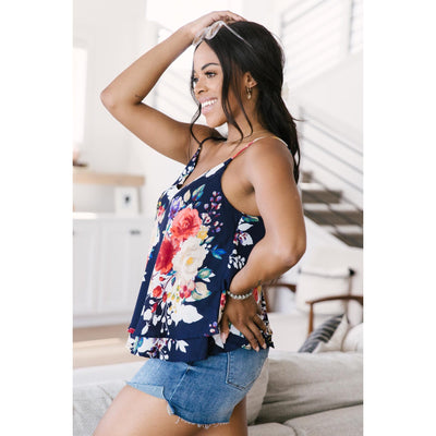Elegant Floral Camisole In Navy-W Top-Graceful & Chic Boutique, Family Clothing Store in Waxahachie, Texas