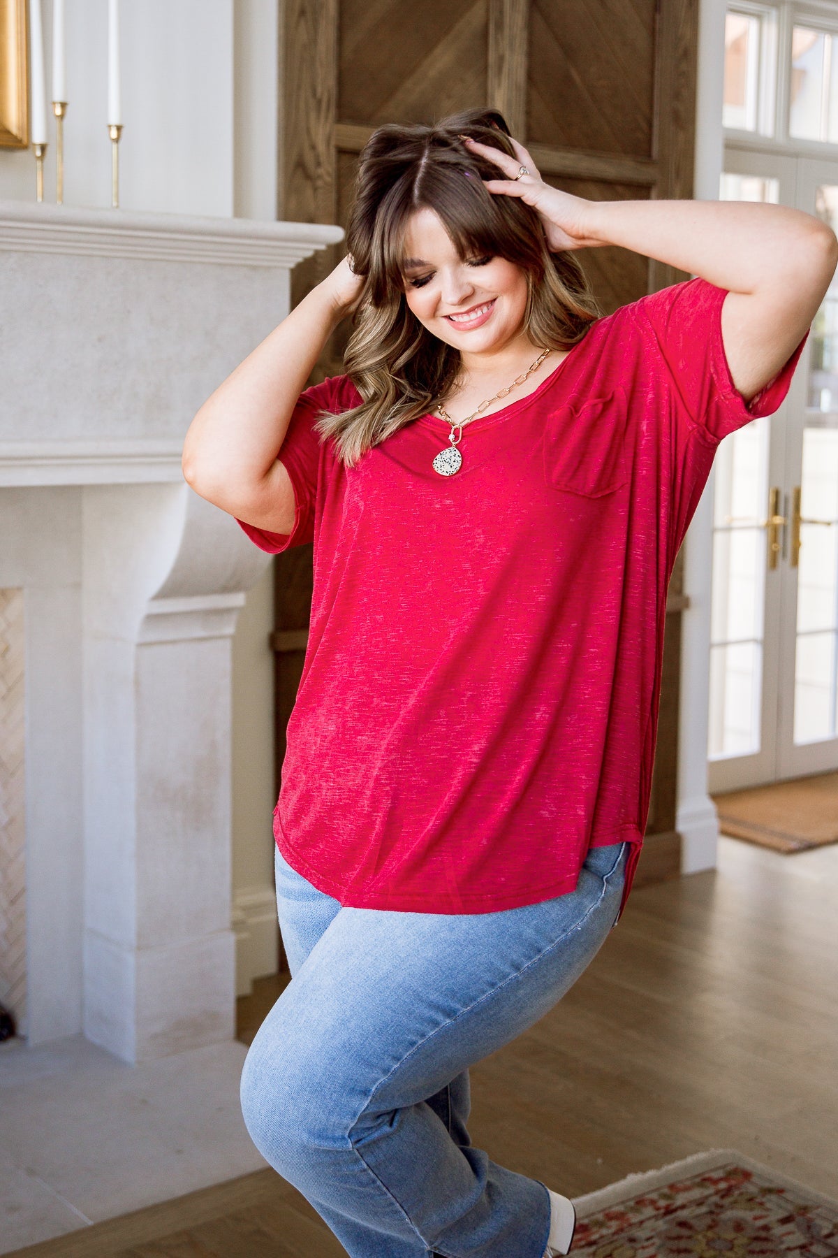 Enjoy The Day Tee In Red-Womens-Graceful & Chic Boutique, Family Clothing Store in Waxahachie, Texas