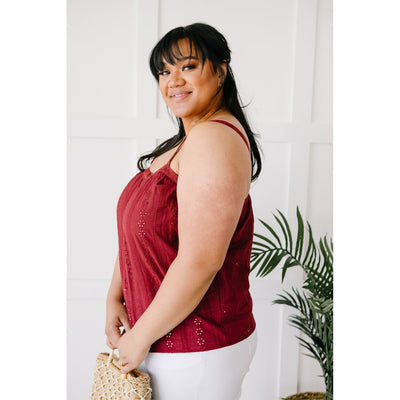 Eyelet You Know Camisole In Burgundy-W Top-Graceful & Chic Boutique, Family Clothing Store in Waxahachie, Texas