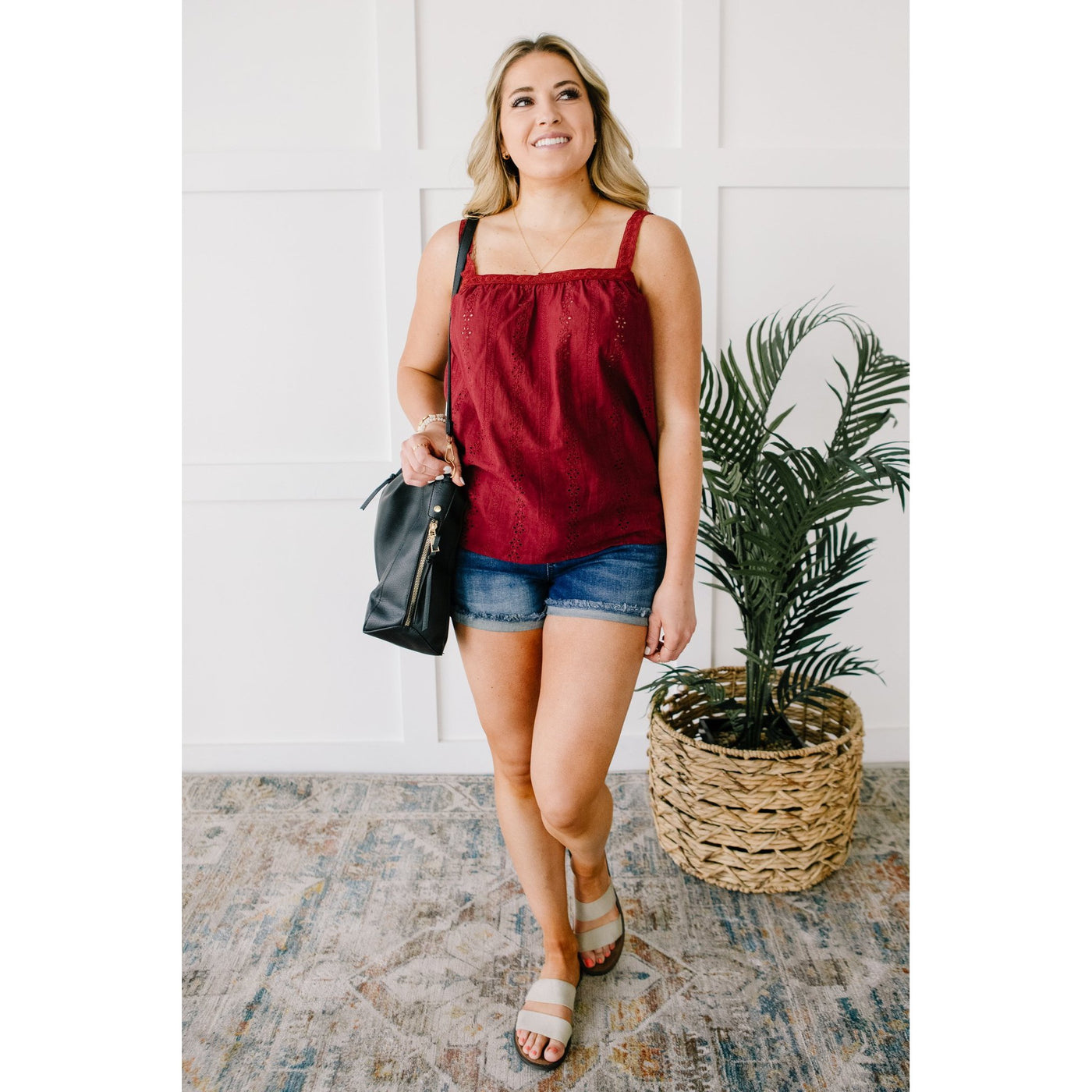 Eyelet You Know Camisole In Burgundy-W Top-Graceful & Chic Boutique, Family Clothing Store in Waxahachie, Texas
