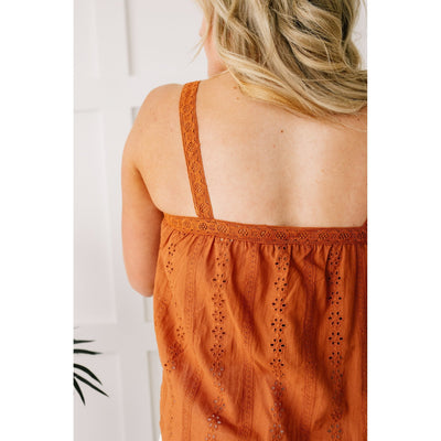 Eyelet You Know Camisole In Cinnamon-W Top-Graceful & Chic Boutique, Family Clothing Store in Waxahachie, Texas