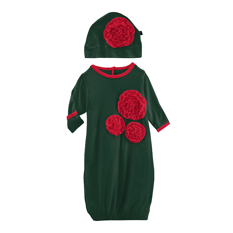 Girl's Dahlia Flower Layette Gown & Flower Hat Set - Mountain View with Crimson - KicKee Pants-I Gown-Graceful & Chic Boutique, Family Clothing Store in Waxahachie, Texas