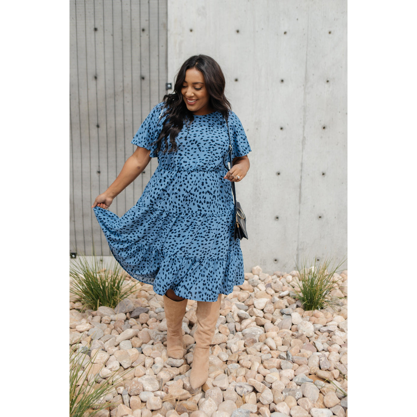 Fall Fancy Tiered Dress In Blue Dawn-W Dress-Graceful & Chic Boutique, Family Clothing Store in Waxahachie, Texas