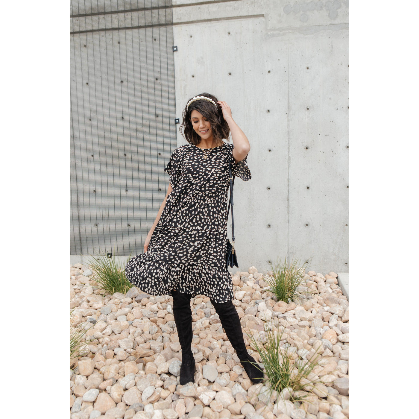 Fall Fancy Tiered Dress In Midnight-W Dress-Graceful & Chic Boutique, Family Clothing Store in Waxahachie, Texas