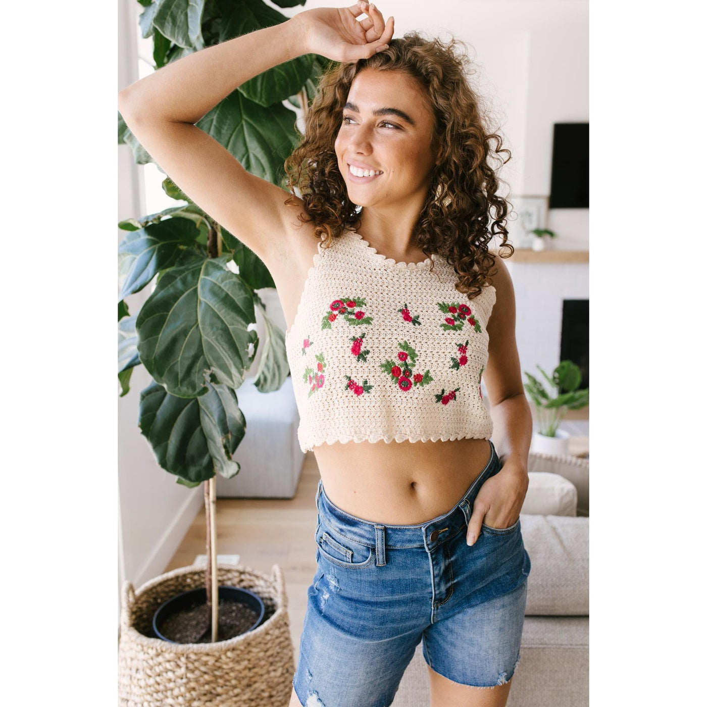 Floral Cropped Tank Sweater-W Top-Graceful & Chic Boutique, Family Clothing Store in Waxahachie, Texas