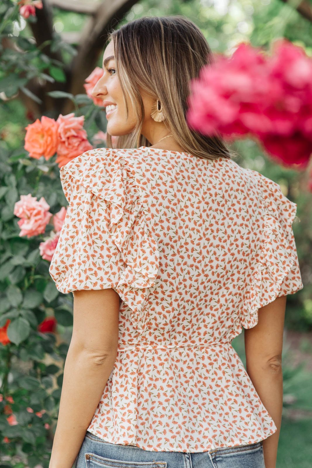 Folksong Floral Top in Coral-W Top-Graceful & Chic Boutique, Family Clothing Store in Waxahachie, Texas