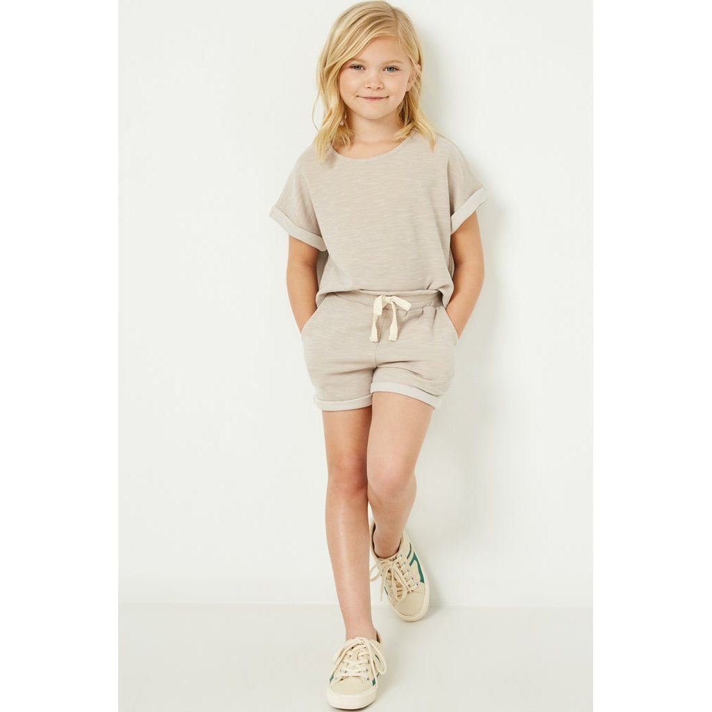 Girls Heathered Rolled Leg Knit Shorts in Grey | The Perfect Pair-G Bottom-Graceful & Chic Boutique, Family Clothing Store in Waxahachie, Texas