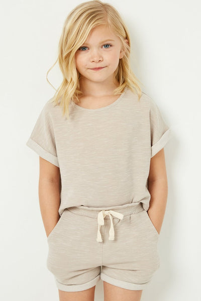 Girls Heathered Rolled Leg Knit Shorts in Grey | The Perfect Pair-G Bottom-Graceful & Chic Boutique, Family Clothing Store in Waxahachie, Texas