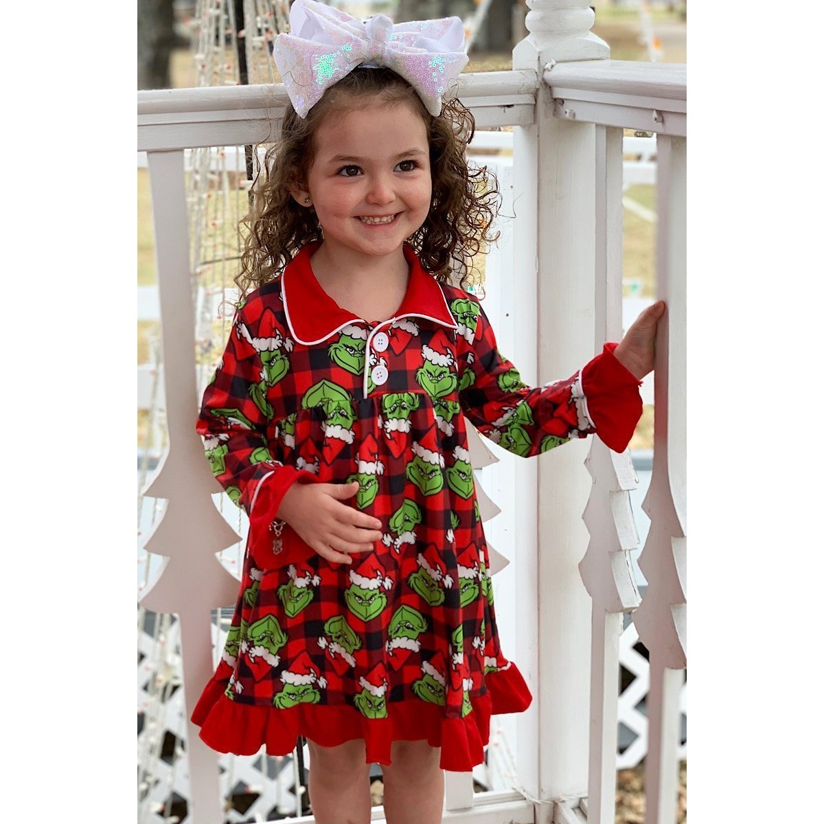 GRINCH PRINTED ON PLAID BABY TO BIG GIRL NIGHTGOWN-G Dress-Graceful & Chic Boutique, Family Clothing Store in Waxahachie, Texas