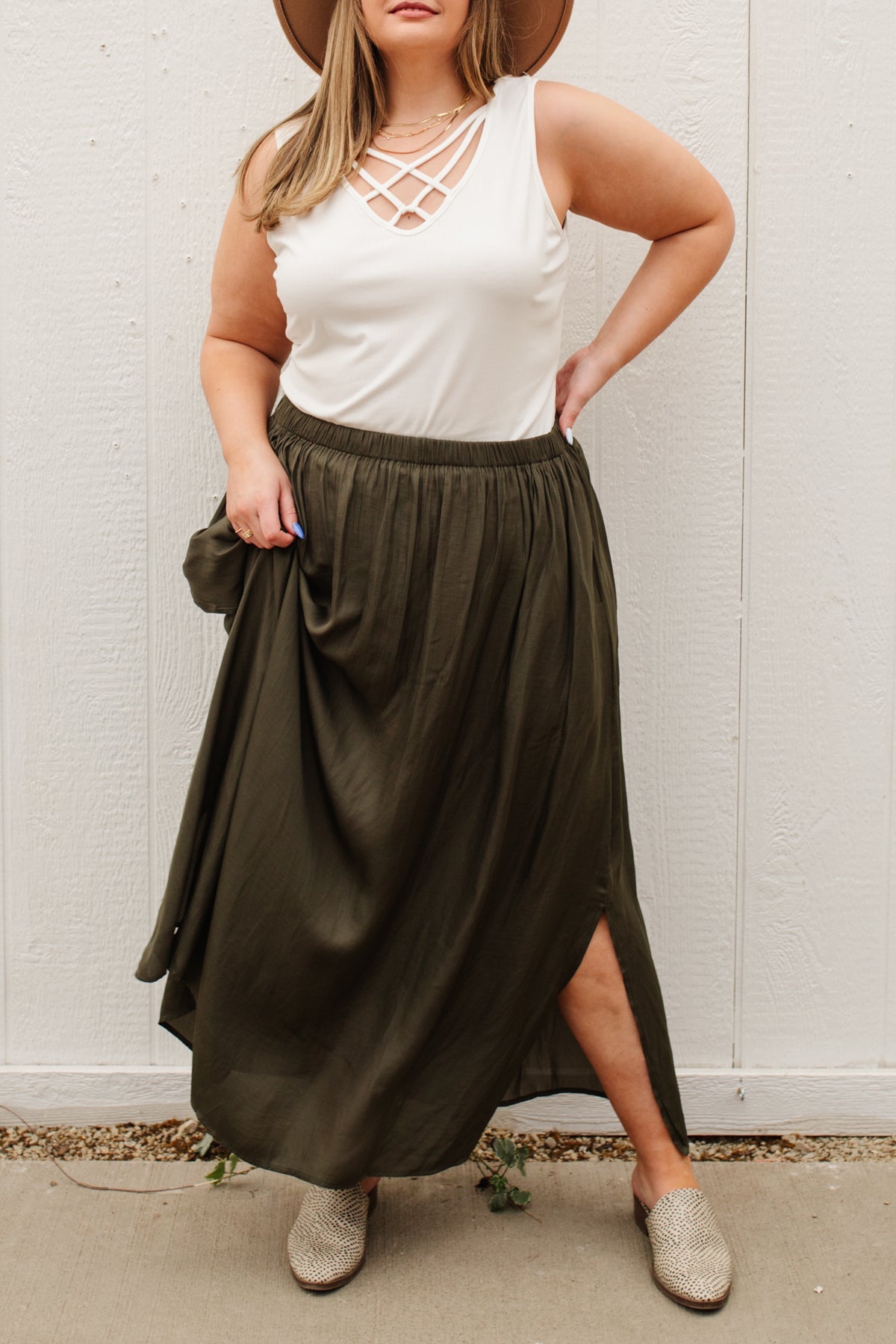 Get Away Maxi Skirt in Olive-Womens-Graceful & Chic Boutique, Family Clothing Store in Waxahachie, Texas