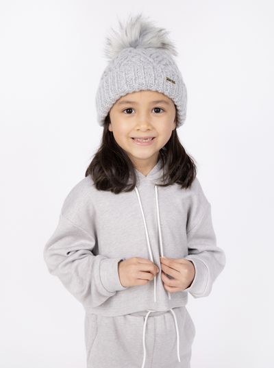 Gray Herringbone Knit Pom Beanie - Mini | The Perfect Pair-G Accessories-Graceful & Chic Boutique, Family Clothing Store in Waxahachie, Texas